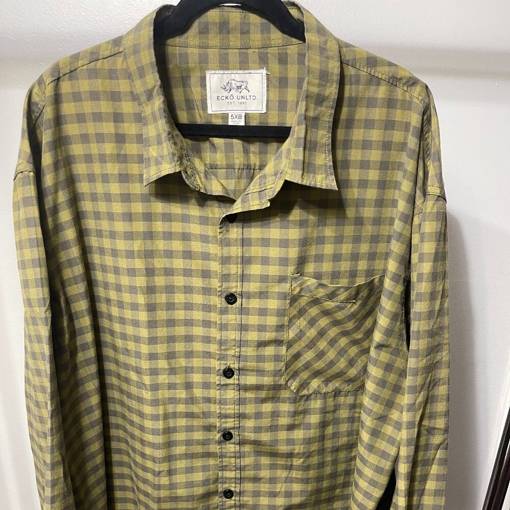 Ecko 5XL Olive Black Checkered Long Sleeve Button Up Shirt